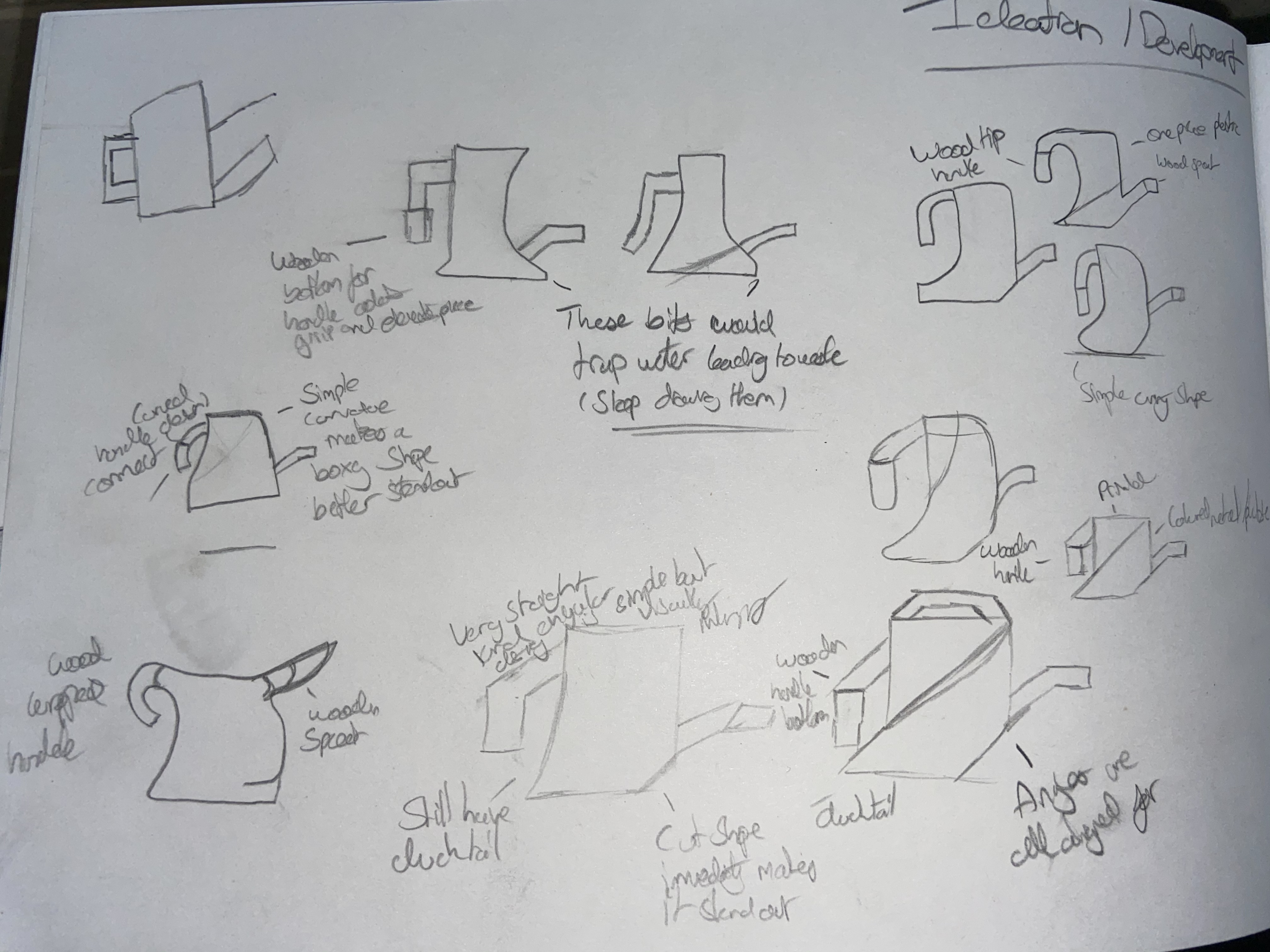 Origin Plastics — sketch page, lamp form ideation after pivot
