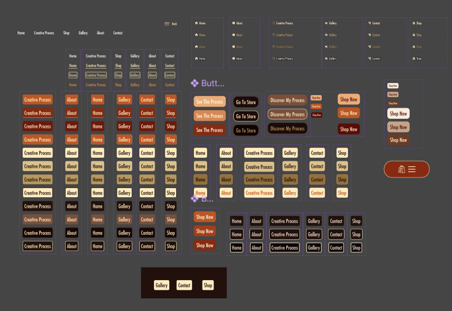 Button iterations and states — design system component exploration