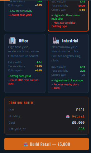 Sim Glasgow v7 — property purchase flow, second iteration with clearer confirmation step